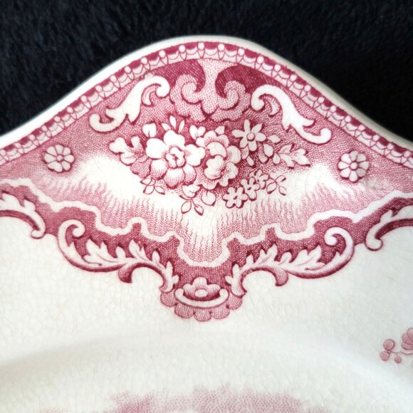 Vtg Johnson Brothers Old Britain Castles 12" Pink Transferware Platter - Picture 4 of 5